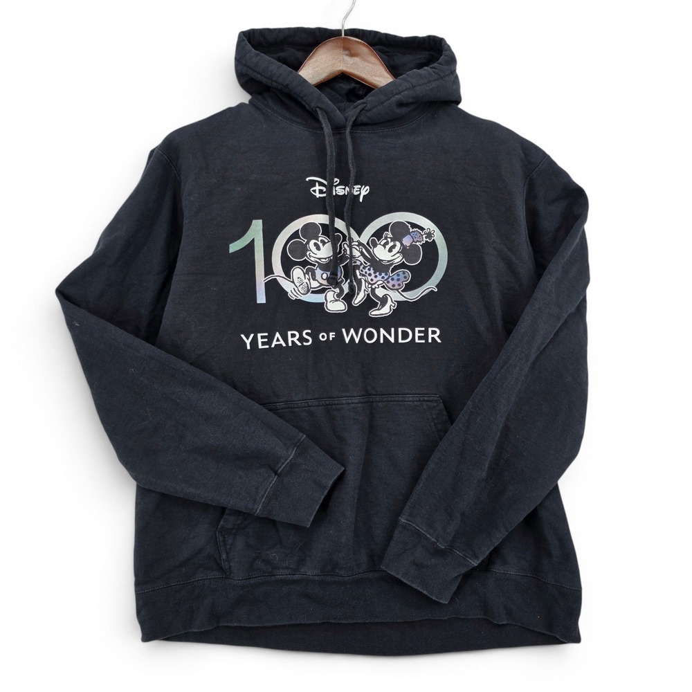 Disney 100 Years of Wonder Hoodie Mickey Minnie Black Pullover Sweatshirt L